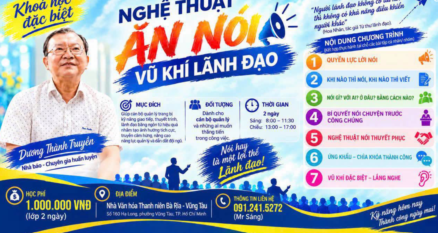 KHOÁ HỌC ĐẶC BIỆT NGHỆ THUẬT ĂN NÓI – VŨ KHÍ LÃNH ĐẠO
